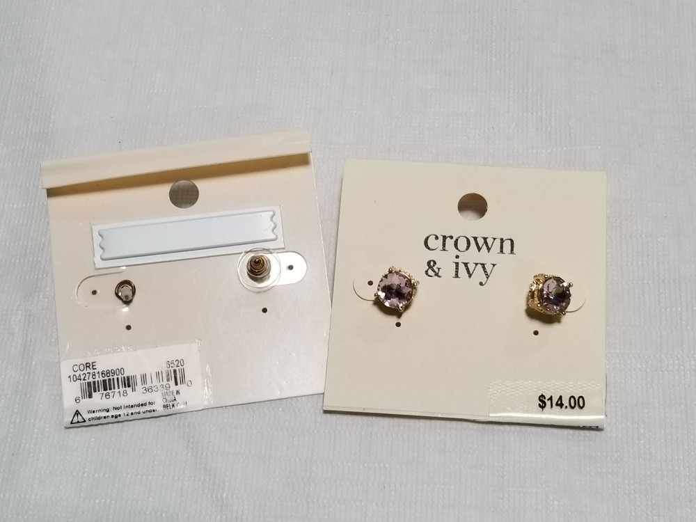 CROWN & IVI RP LT PINK STUD EARRINGS