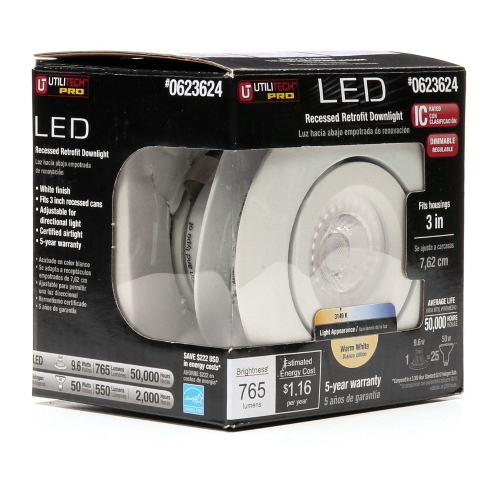 Utilitech Pro  LED 3-in 50-Watt Equivalent 765lm White Round Dimmable Recessed Downlight IC Rated 24 Pack