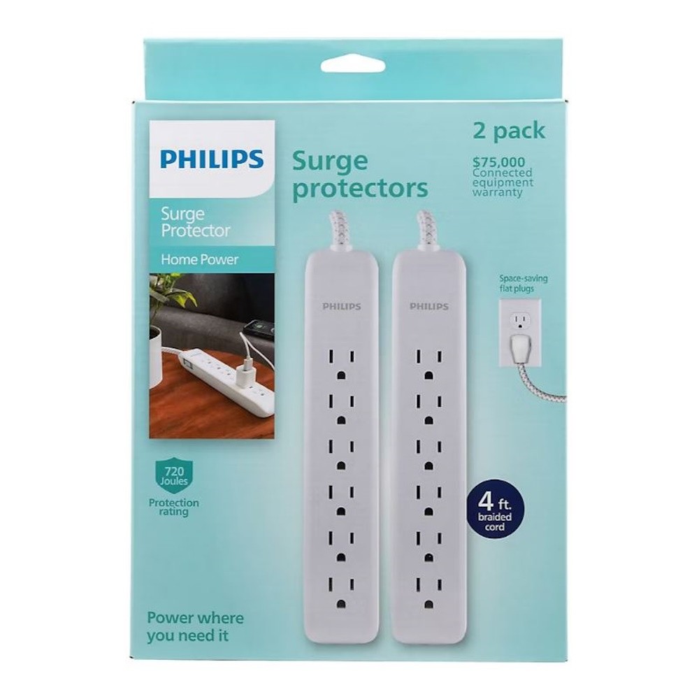 PHILIPS 6 OUTLET SURGE PROTECTORS 2PK