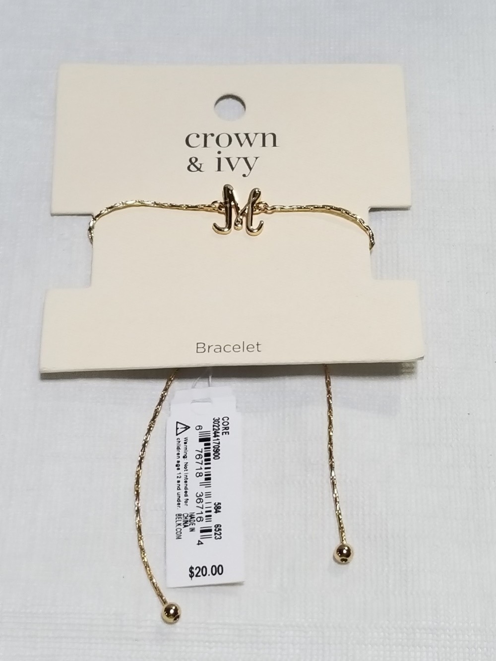 CROWN & IVY INITIAL METAL M BRACELET