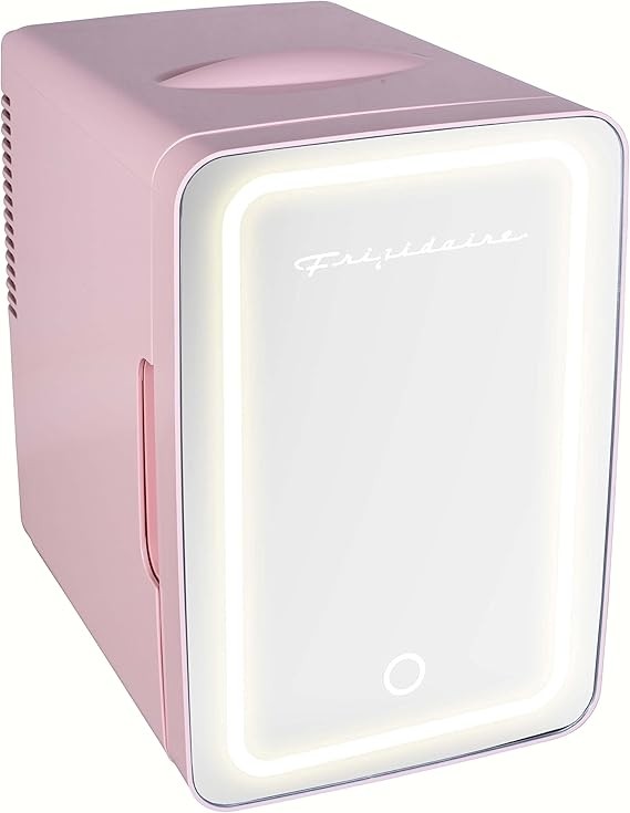 Frigidaire 6.5-Liter 9-Can Mini Portable Personal Fridge with Lighted Mirror Door EFMIS170_B-PINK