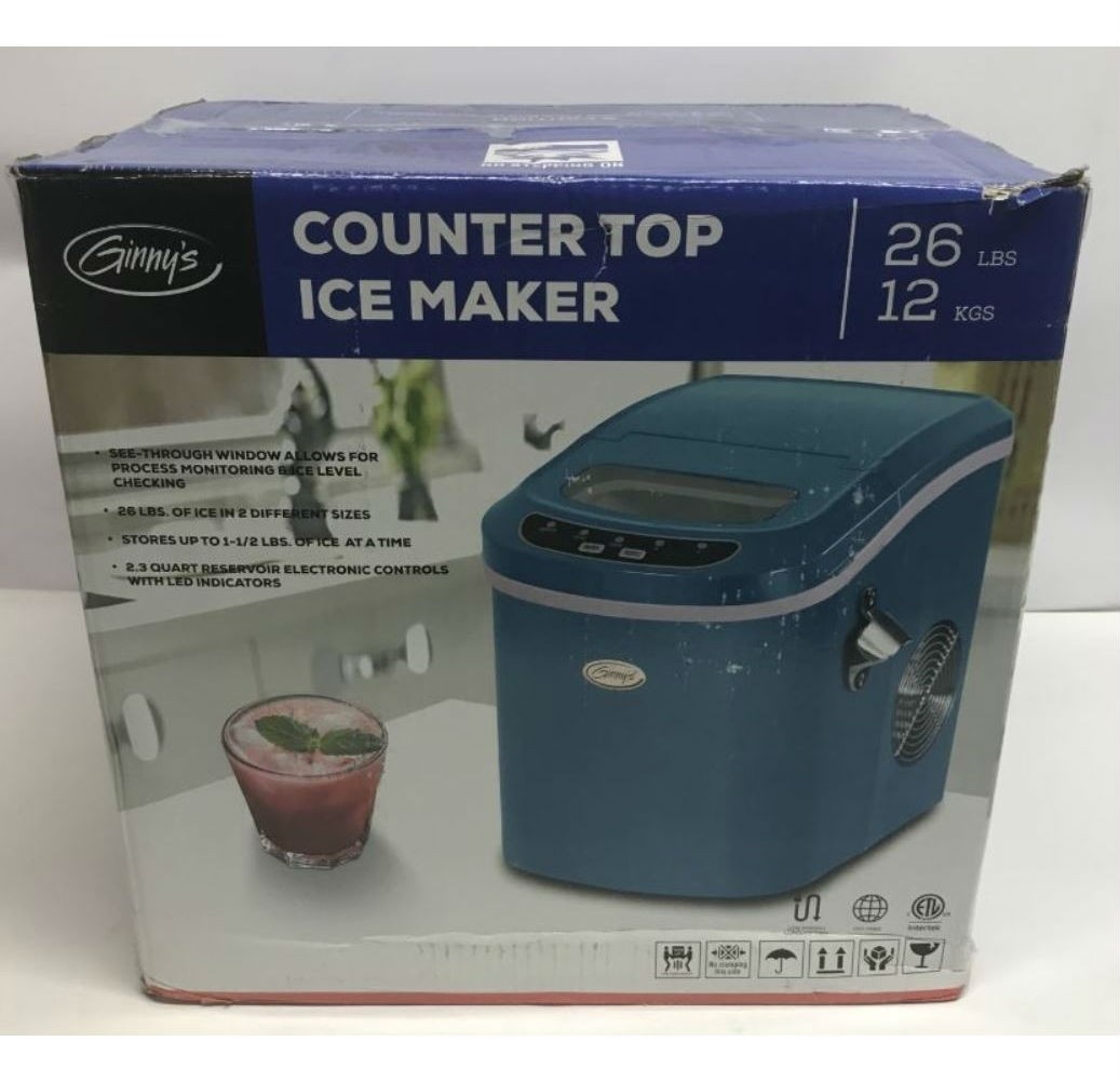GINNYS 26LBS COUNTER TOP ICE MAKER BLUE