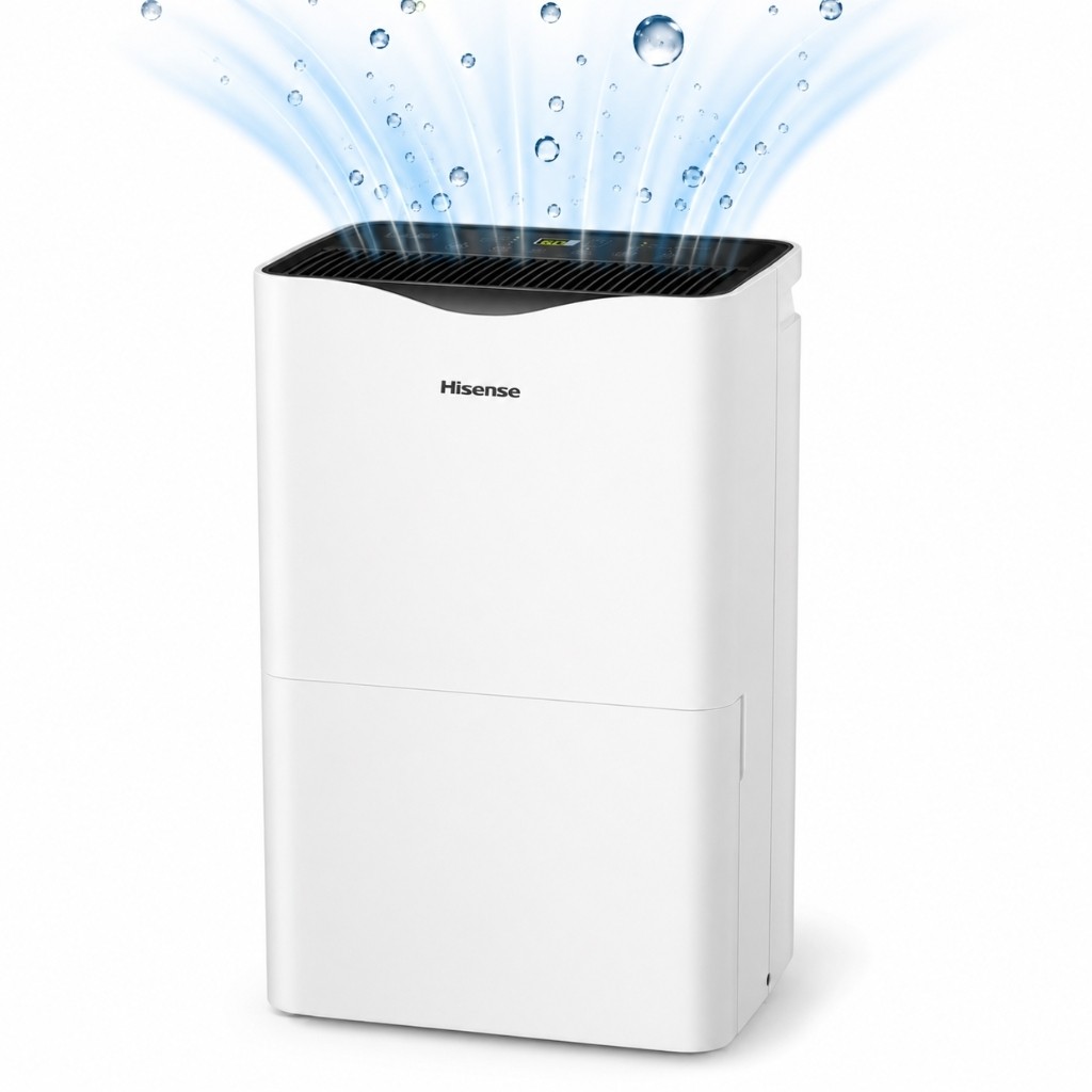 Hisense 50 Pint Dehumidifier 300 sq. ft Slide-out Bucket with Easy-carry Handle, 3 Speeds (Lo, Hi, Auto), Up to 4500 sq ft., Auto shut-off, Quiet 48 dB, 115v, - DH5023KP 