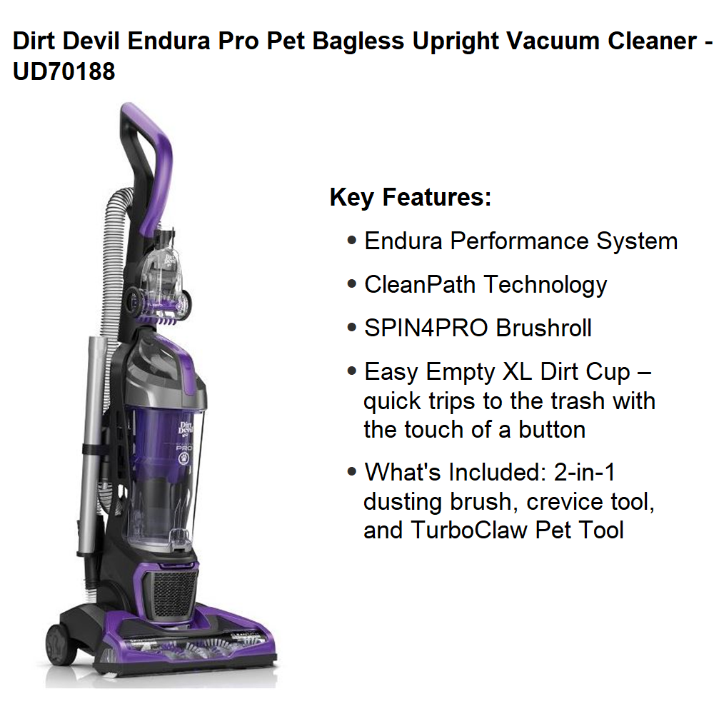 Dirt Devil Endura Pro Pet Bagless