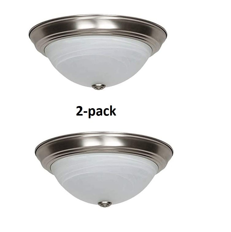 Sunset Lighting F7632-53 Two Light Flush Mount - Faux Alabaster Glass, Dimmable - with Satin Nickel Finish