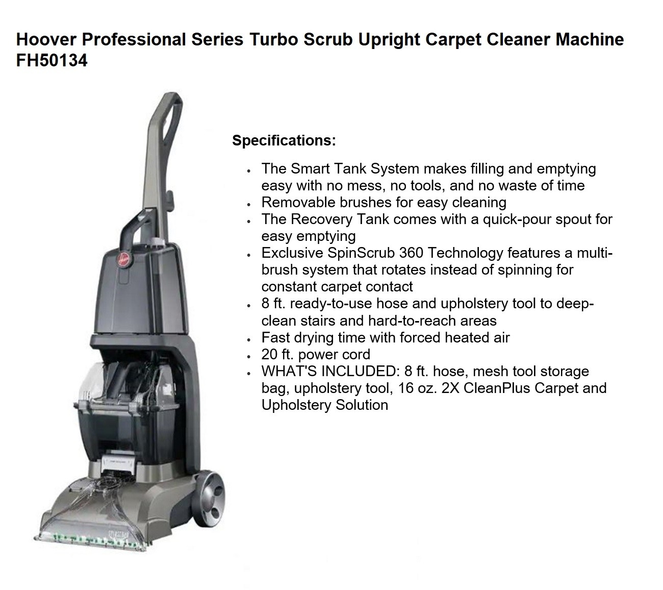 Hoover Professional Series Turbo Scrub Upright Carpet Cleaner Machine FH50134