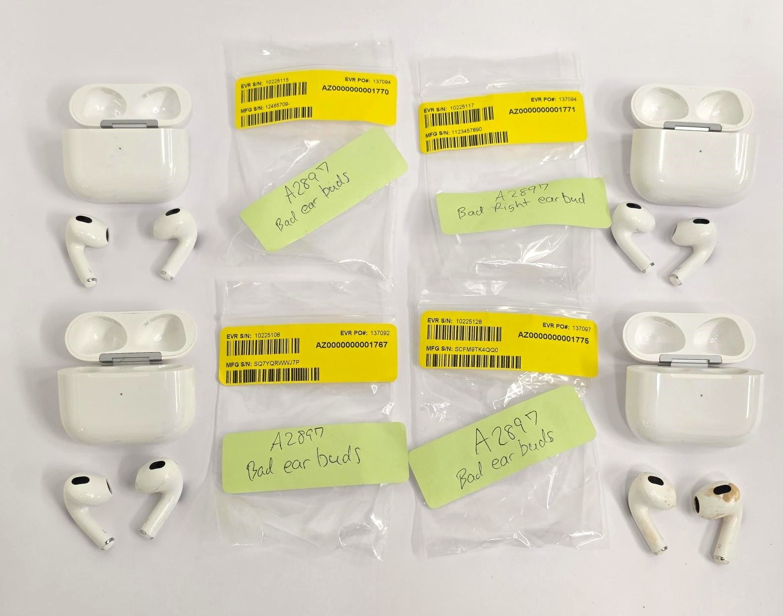 Apple AirPods w/ Lightning Charging Case 3rd Gen MPNY3AM/A (4-unit Bundle - Read Details) AS-IS For Parts