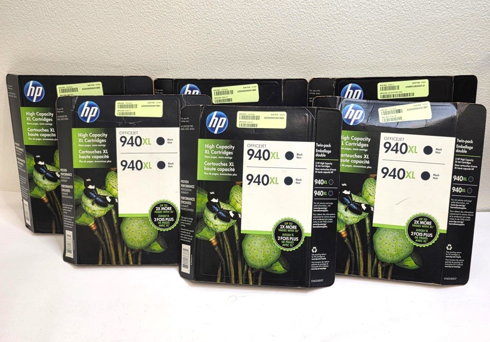 HP 940XL Black Ink Cartridges 2-pack CH633BN (Set of 6x units, AS IS-READ Details)