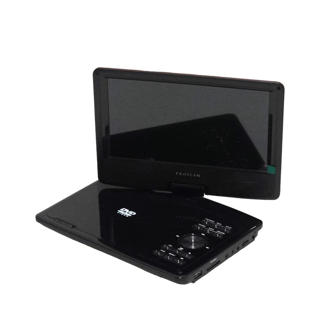 Proscan 9" Swivel screen DVD Player, 4-hr battery with Headphones PDVD9806-B-RED