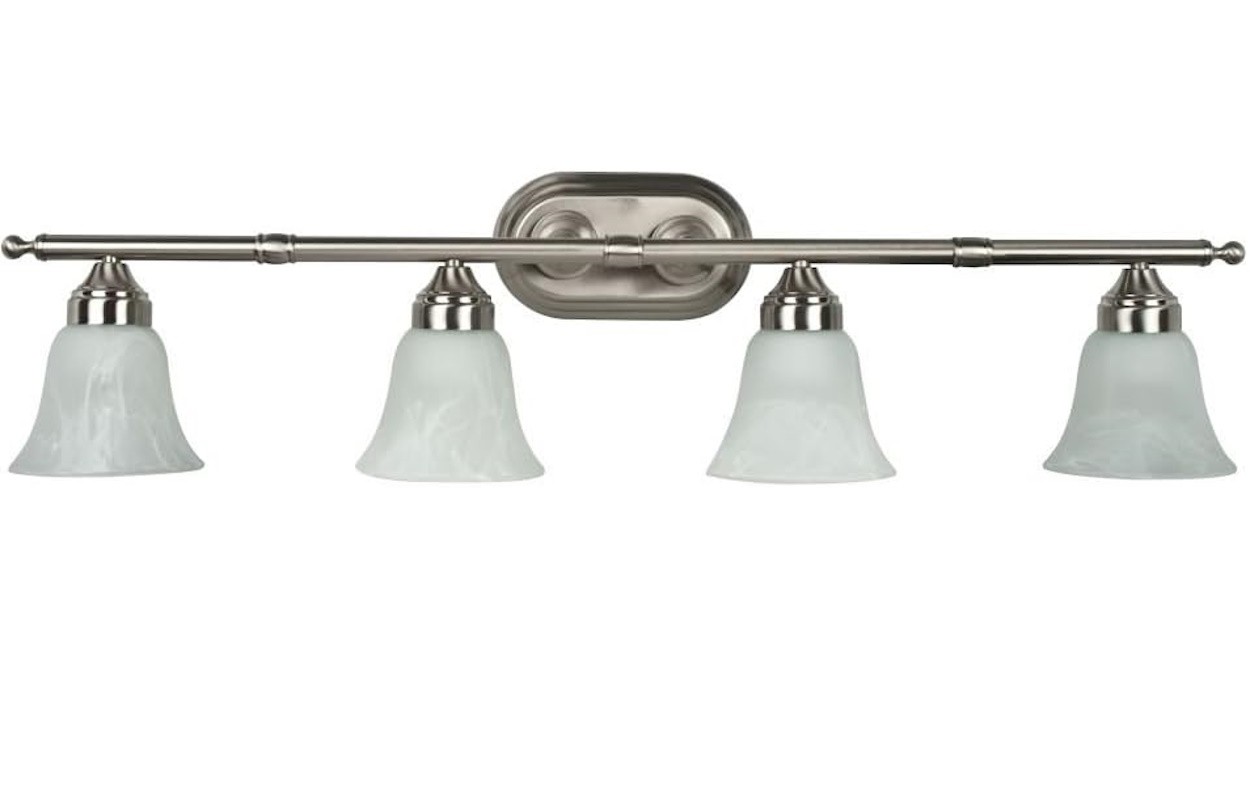Sunset Lighting 4-Light Bath Bar, Sconce Bright Satin Nickel Finish with Faux Alabaster Glass F3654-80