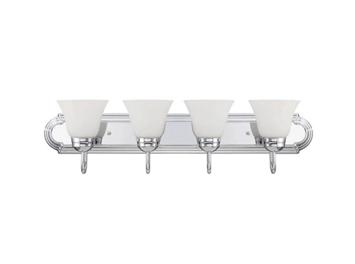Sunset Lighting 30" 4-Light Polished Chrome Transitional Vanity Light Bar Frosted Milk Glass F3584-15