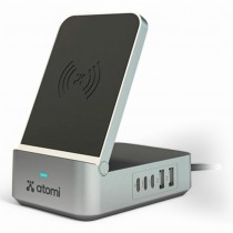 Atomi 55W Multi port charging station Qi - 20W PD port, dual USB-C ports, and dual smart USB-A ports, Supported for charging your Smartphones, Earphones, or Smart watches simultaneously -  AT1705-55W