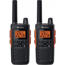 Cobra RX680 Walkie Talkies (2-Pack) - Rugged & Splashproof Two Way Radios Long Range, IP54 Water Resistant Design, 60 Pre-Programmed Channels, Weather Alerts, Included Charging Dock (Black/Orange)