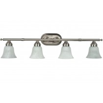 Sunset Lighting 4-Light Bath Bar, Sconce Bright Satin Nickel Finish with Faux Alabaster Glass F3654-80