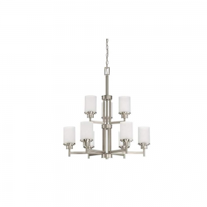 9 LT CHANDELIER LINEN GLS
