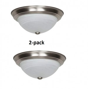 Sunset Lighting F7632-53 Two Light Flush Mount - Faux Alabaster Glass, Dimmable - with Satin Nickel Finish