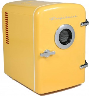 Frigidaire EFMIS151-Yellow Portable Retro 6-can Mini Fridge Built-in Bluetooth Speaker