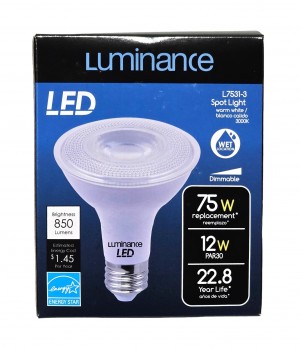 Luminance 91824 LED Spot Light E26 PAR30 12W-3000K 850 LUMEN L7531-3 PAR30LN Long Neck LED Light Bulb