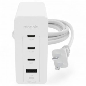 Mophie Speedport 120 Travel Charging Bundle - White, Three USB-C PD ports and one USB-A port, 120W 4-port GaN fast wall charger