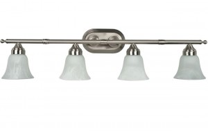 Sunset Lighting 4-Light Bath Bar, Sconce Bright Satin Nickel Finish with Faux Alabaster Glass F3654-80