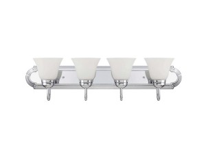 Sunset Lighting 30" 4-Light Polished Chrome Transitional Vanity Light Bar Frosted Milk Glass F3584-15