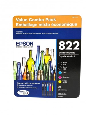 Epson 822 DURABrite Ultra Ink Standard Capacity Ink Cartridges (Black Cyan Magenta Yellow) OEM Genuine Ink - Expiration Date of 2025 - T8221-5-SVH